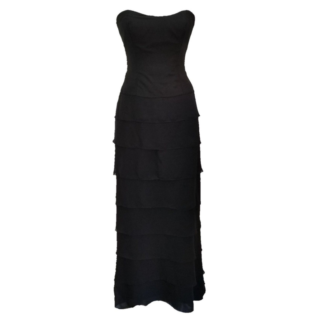Lazaro Strapless Ruffle Lined Layer Dress Chiffon